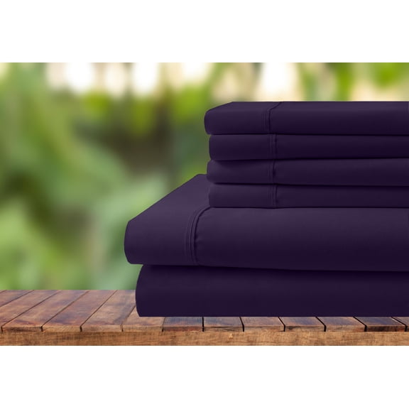 6 Piece Bedding Set, 100% Organic Cotton 600 Thread Count, 10" Deep Pocket - [Full, Plum]