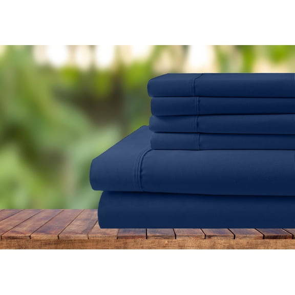 6 Piece Bedding Set, 100% Organic Cotton 700 Thread Count, 10" Deep Pocket - [Alaskan King, Mediterranean Blue]