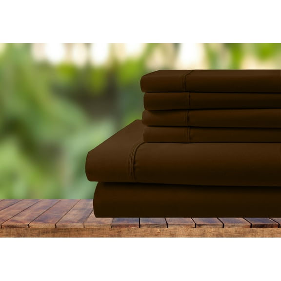 6 Piece Bedding Set, 100% Organic Cotton 700 Thread Count, 10" Deep Pocket - [Short Queen, Chocolate]