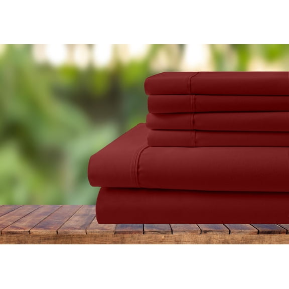 6 Piece Bedding Set, 100% Organic Cotton 700 Thread Count, 12" Deep Pocket - [Queen, Burgundy]