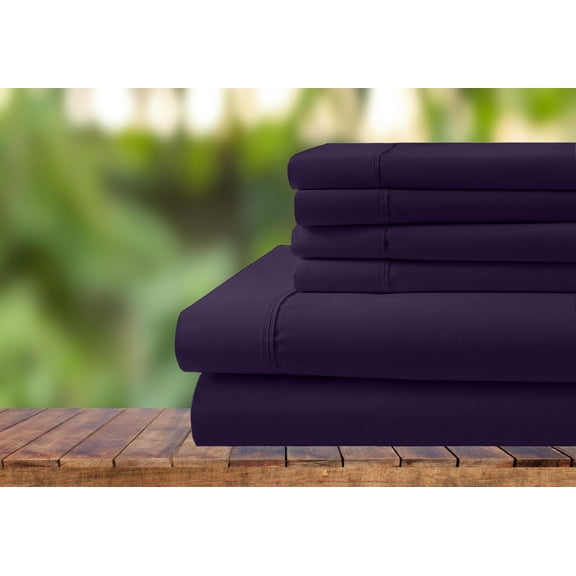 6 Piece Bedding Set, 100% Organic Cotton 700 Thread Count, 24" Deep Pocket - [King, Plum]