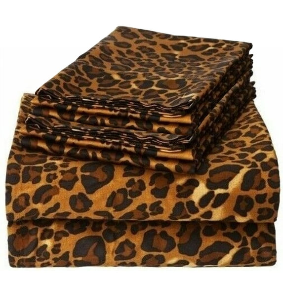 6 Piece Bedding Set, 100% Organic Cotton 700 Thread Count, 24" Deep Pocket - [RV-King, Leopard Print]