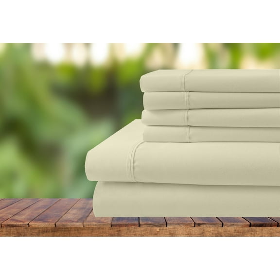 6 Piece Bedding Set, 100% Organic Cotton 700 Thread Count, 24" Deep Pocket - [Twin, Ivory]