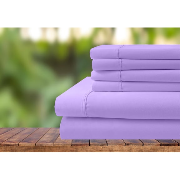 6 Piece Bedding Set, 100% Organic Cotton Bed Sheet Set 1000 Thread Count, 18" EXTRA DEEP POCKET, Crisp and Cooling Sateen Weave, Eco-Friendly -(Lilac, Alaskan King)