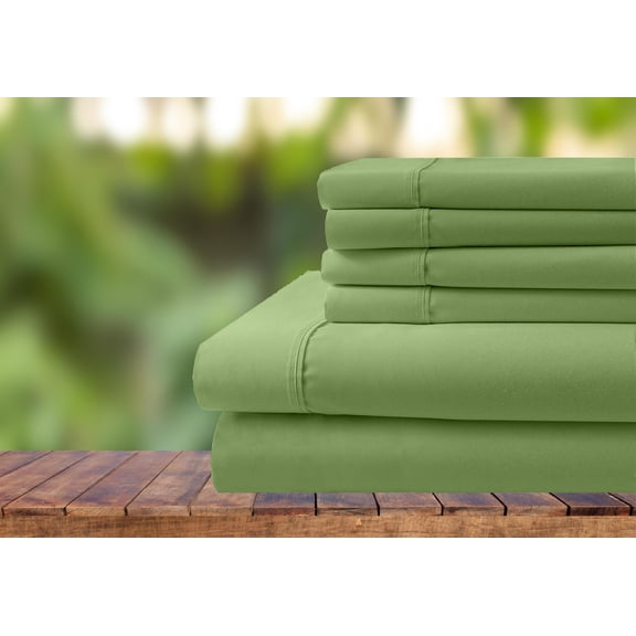 6 Piece Bedding Set, 100% Organic Cotton Bed Sheet Set 1000 Thread Count, Crisp and Cooling Sateen Weave, Soft Breathable, Eco-Friendly, 15" Deep Pocket -(Sage, King)