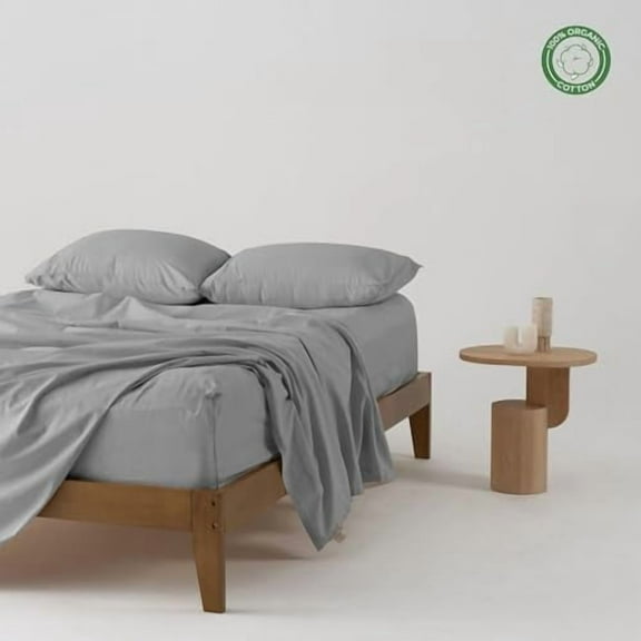 6 Piece Bedding Set, 100% Organic Cotton Bed Sheet Set 800 Thread Count, 18" Extra DEEP Pocket, Crisp and Cooling Sateen Weave, Eco-Friendly -(Light Grey, Short Queen)