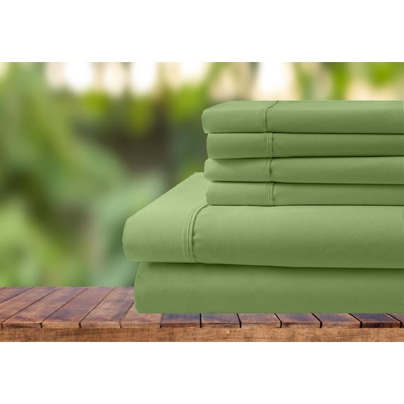 ABORN 6 PC Adult Bedsheet Organic Cotton 800 Thread Count 24" DEEP POCKET Sage Twin XL