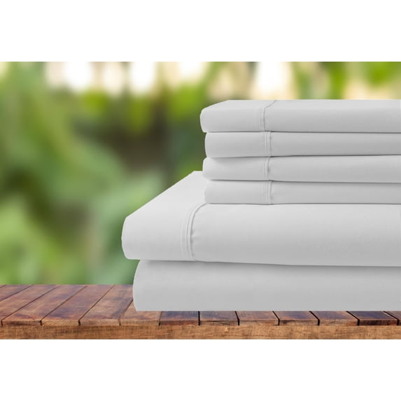ABORN 6 PC Adult Bedsheet Organic Cotton 800 Thread Count 10" Deep Pocket White Twin