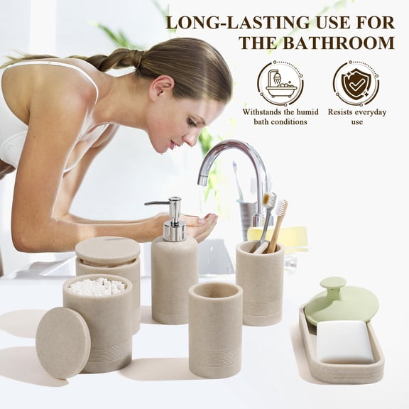 6-Piece Beige Bathroom Accessories Set