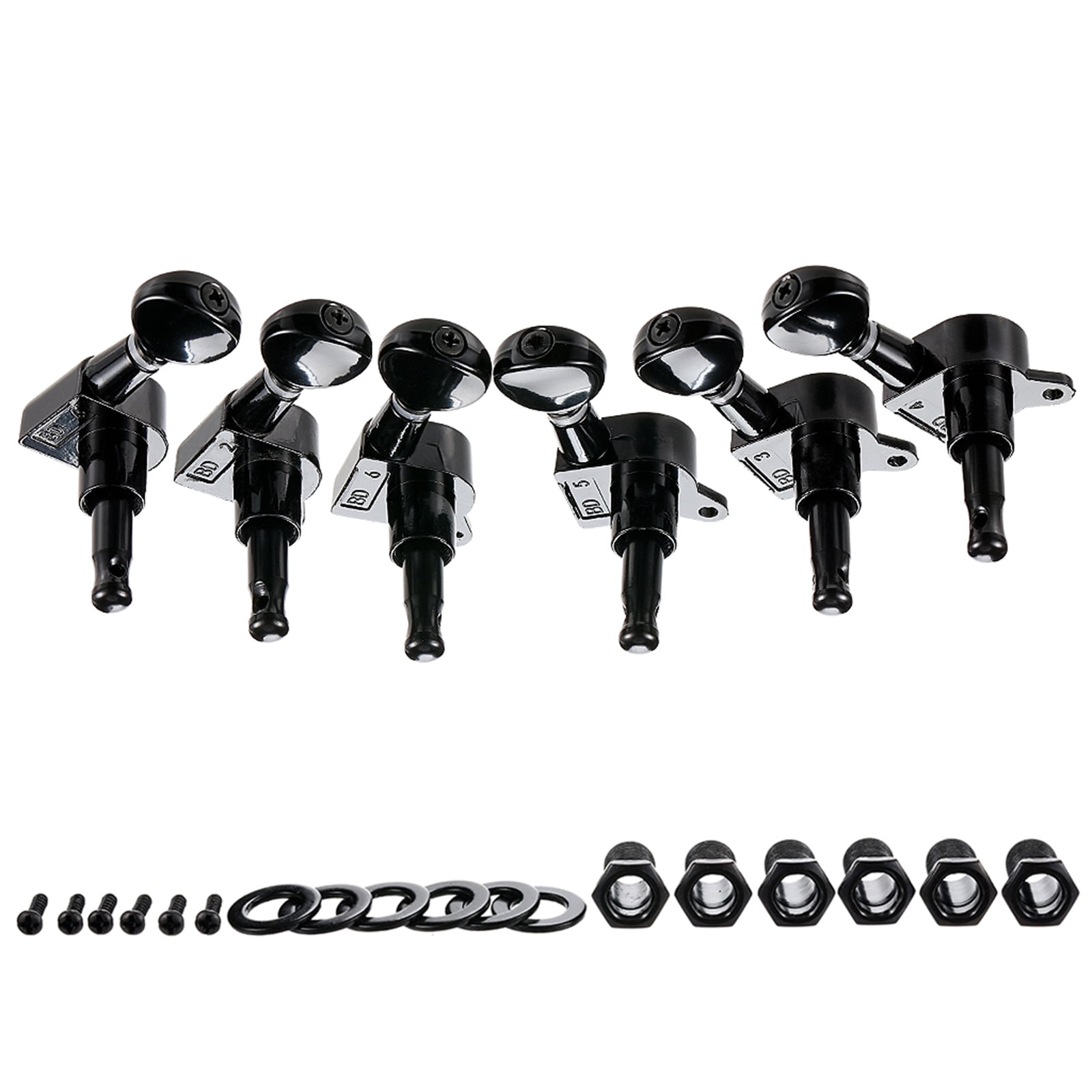 6 Piece Black Metal Guitar Tuning Pegs Set Metal Texture for Acoustic and Electric Guitars 10mm Peg Holes Replacement