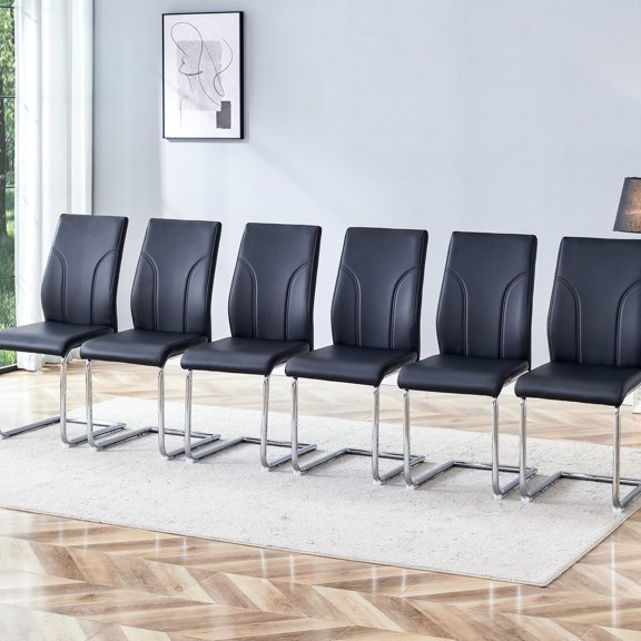 6-Piece Black PU Dining Chairs - Easy to Clean and Assemble - Used in Different Home Rooms - Bring a Fresh Look