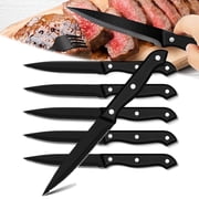 6-Piece Black Steak Knives Hight Carbon Stainless Steel Bread Meat Cutting Dishwasher Safe Kitchen Dinner Cutlery Set