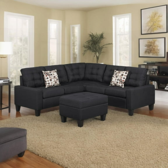 6-Piece Black Upholstered Sectional - 100% Polyester & Easy Installation