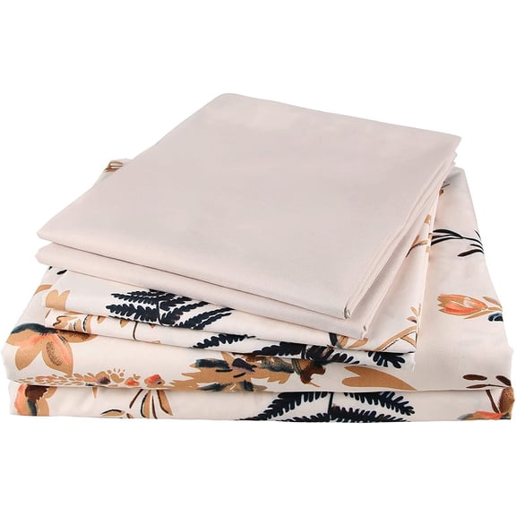 6 Piece Blush Floral Printed Sheet Set King Size, Soft Boho Botanical Microfiber Bed Sheets Extra Deep Pocket