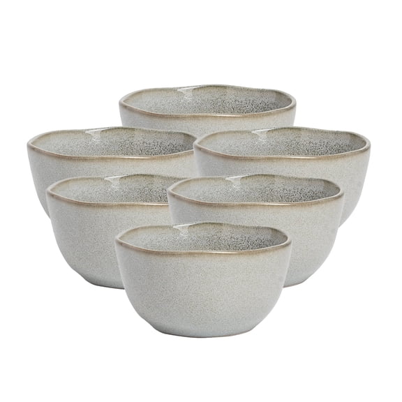 6-Piece Bouillon cup, Organic Shape Highland cups, Microwave and Dishwasher Safe, Reactive glaze Grey