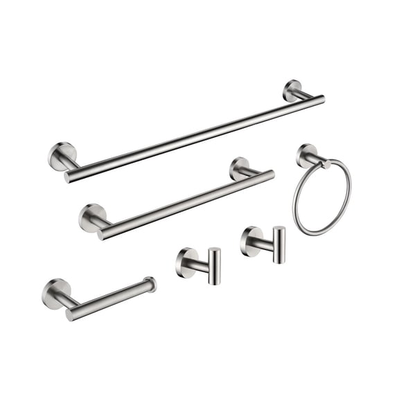 6-Piece Brushed Nickel Stainless Steel Wall Mount Bathroom Hardware Set, Complete Towel Bar Rack Accessory Kit for Bathroom Laundry Outdoor Shower Storage Organizer