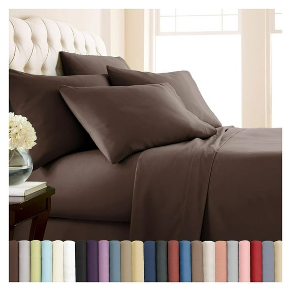 6-Piece Cal King Sheet Set, 21-Inch California King Sheets Deep Pocket, Fitted and Flat Sheet Set, Chocolate Brown Pillow Cases Standard Size, Chocolate Brown Sheets