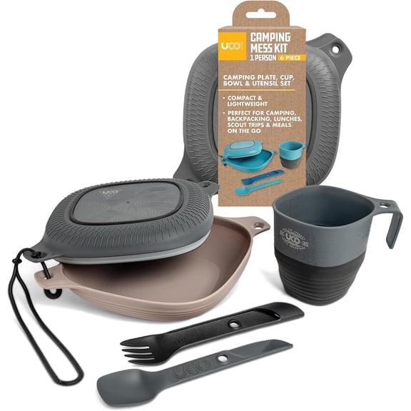 6-Piece Camping Mess Kit with Bowl, Plate, Collapsible Cup, and Switch Spork