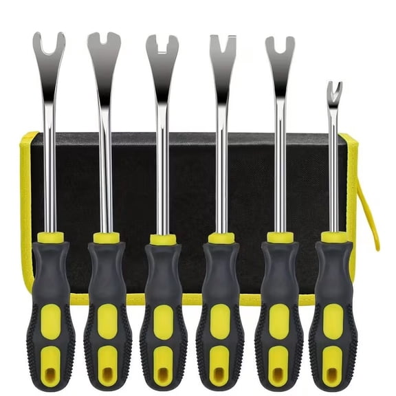 6-Piece Car Door Panel Disassembly Tool Set - V-Shaped & U-Shaped Nail Pullers, Rubber Fasteners, Snap-on Pliers for Easy Interior Repairs