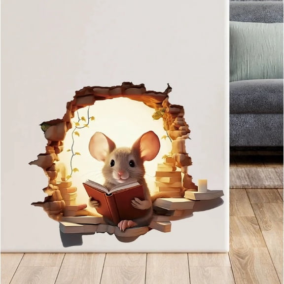 6-Piece Cartoon Animal Mouse Hole Stickers - Adorable Self-Adhesive Wall Decor for Kids' Rooms