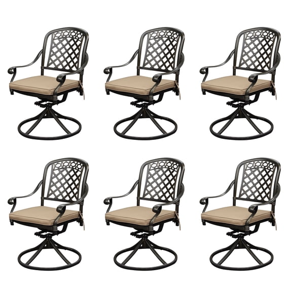 6-Piece Cast Aluminum Swivel Dining Chairs with Cushions – All-Weather Patio Rocker Chairs for Garden, Deck, Backyard