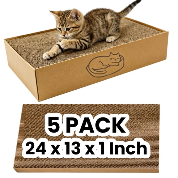1 Cat Scratcher Storage Box with 5 Extra Replaceable Cat Scratch Boards, Double Sided Thick Cardboard Cat Nail Grinding Pad for Household Cats, 24 x 13 x 1 Inch