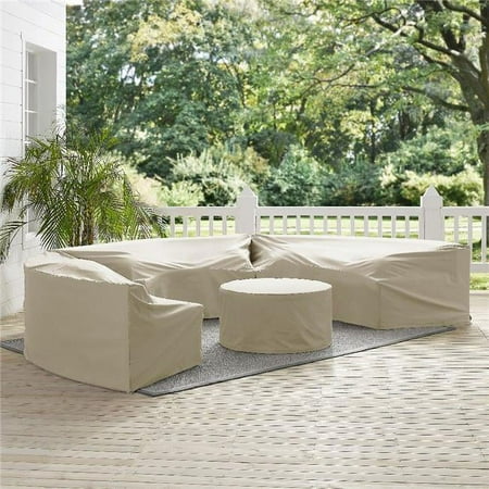 6 Piece Catalina Furniture Cover Set With 3 Round Sectional Sofas & Coffee Table - Tan