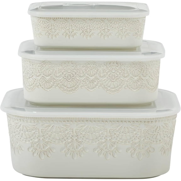 6-Piece Ceramic Nesting Baking Dish Set with Lids Rectangular Bakeware Bowls