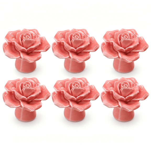 6 Piece Ceramic Rose Flower Cabinet Knobs – Decorative Drawer Pull Handles with Mounting Screws, Vintage Style Hardware for Dressers, Cabinets & Furniture (9 Colors Available)