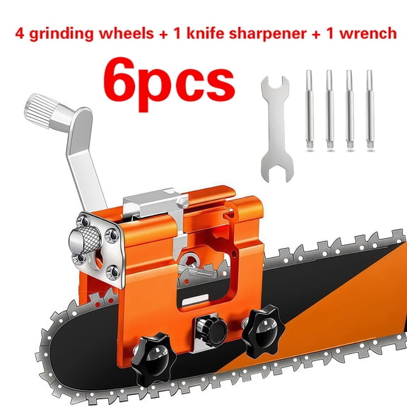 6-Piece Chainsaw Sharpening Clamp Set, Hand-Cranked Portable Sharpening Kit with 4 Whetstones, Universal Chainsaw Sharpening Tool for Outdoor Lumberjack Use