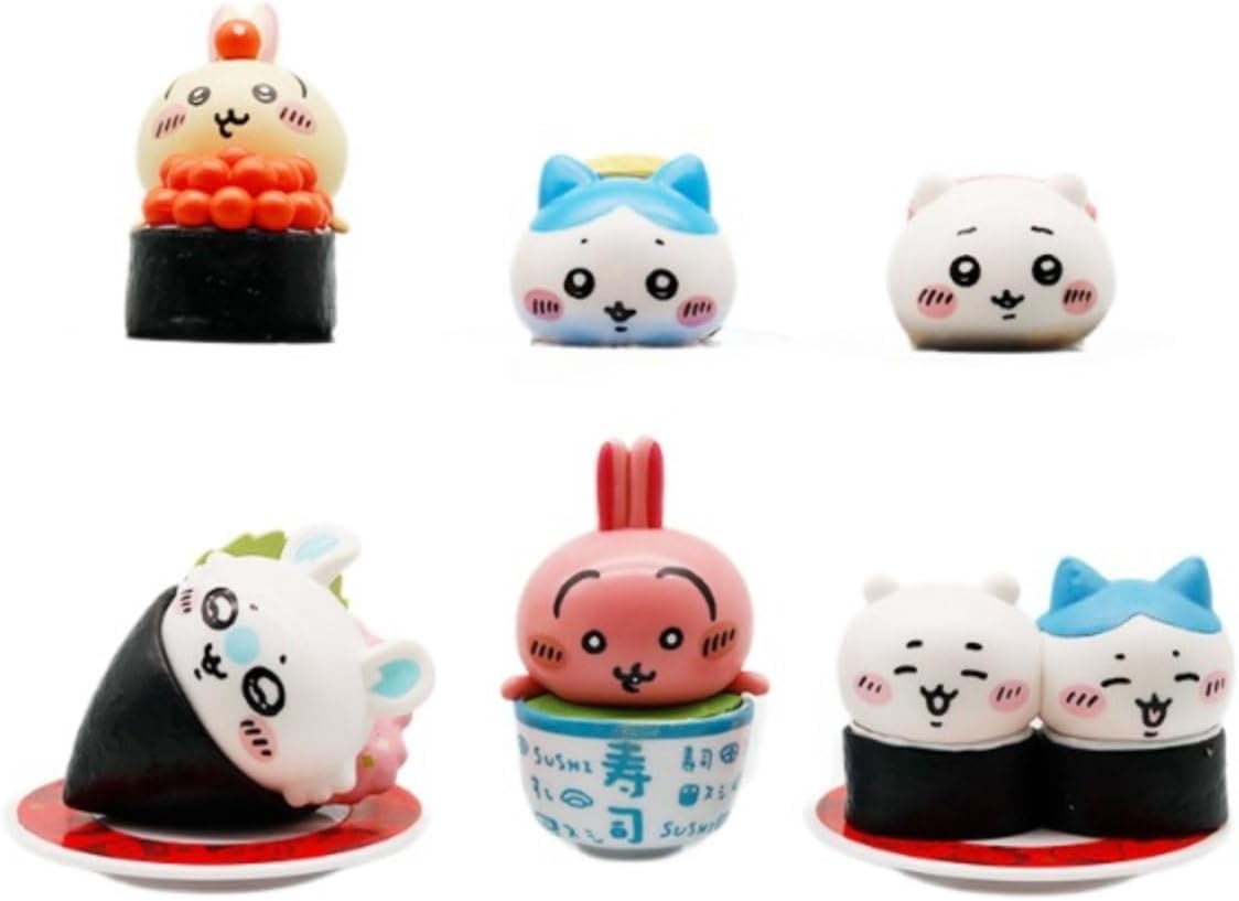 6-Piece Chikawa Character Figurine Set, Anime Usagi Action Figure, Home Decor Cartoon Figurine for Desktop Computer Office Desk Car Dashboard
