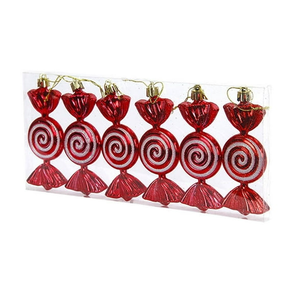 6-Piece Christmas Candy Ornaments For Tree Decorations 11Cm Each Plastic Peppermints Glitter Hanging Set Holiday Decor