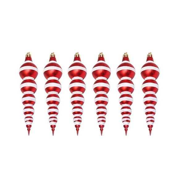 6-Piece Christmas Ornament Set, 14Cm Painted Gourd Ball Red Plastic Decorations, Unique Tree Hanging Balls