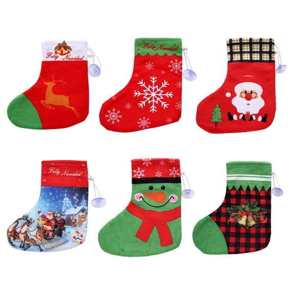6-Piece Christmas Stocking Decoration Set - Snowman and Small Bell Themed Candy Gift Bags for Children, Christmas Eve Stocking Stuffers and Party Favors.