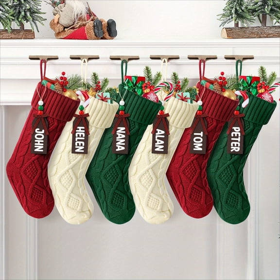 6-Piece Christmas Stocking Set - Soft, Comfortable, 18-inch Festive Knit Christmas Stockings, Suitable for Holiday Decorations, Parties, Home, Seasonal Candy Bags, Christmas Decorations, Seasonal Orn