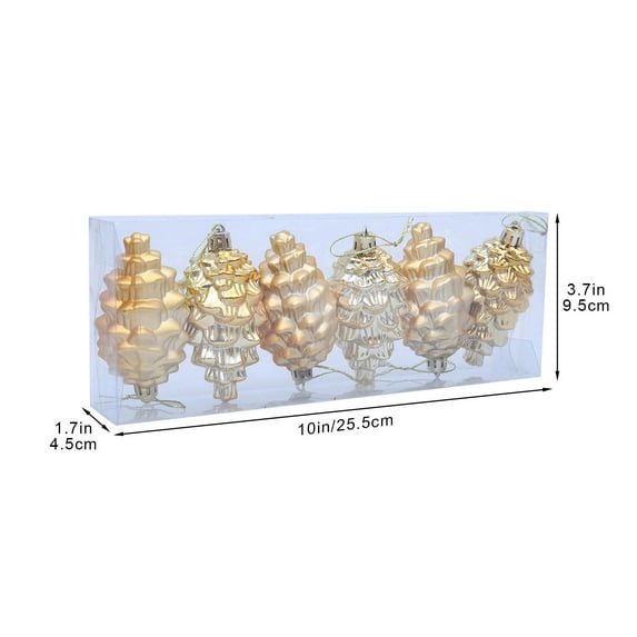 6-Piece Christmas Tree Ornament Collection 3.7-Inch Pinecone Design Metallic Hanging Decorations Festive Holiday Home Party Display