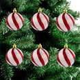 thumbnail image 1 of 6-Piece Christmas Tree Ornaments Set, Red and Silver Striped Christmas Balls, Holiday Tree Hanging Decorations, Gift Boxed Xmas Baubles, 1 of 9