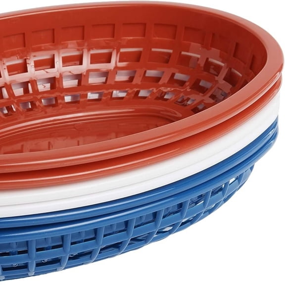 6-Piece Classic Oval Plastic Basket | Chip Holders for Parties | Plastic Food Serving Trays | Small Serving Containers | Bread Trays for Restaurants & Table | Red, White & Blue