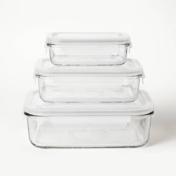 6-Piece Clear Glass Food Storage Set - 3 Containers, Safe for Freezer, Dishwasher & Microwave