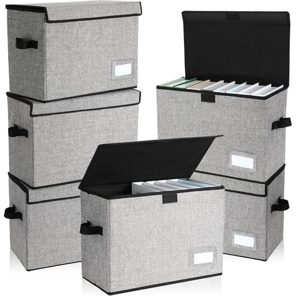 6-Piece Collapsible Gray Comic Book Storage Box Set with Lid, 15.8 x 7.9 x 11.4 Inch, Waterproof and Foldable