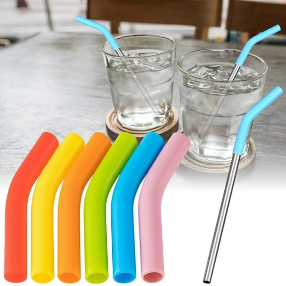 6 Piece Colored Silicone Straw Cover Set Reusable Straw Replacement Straw Extender Tip Silicone Straw Elbow Tip Outer Diameter Metal Stainless Steel Straw Accessory