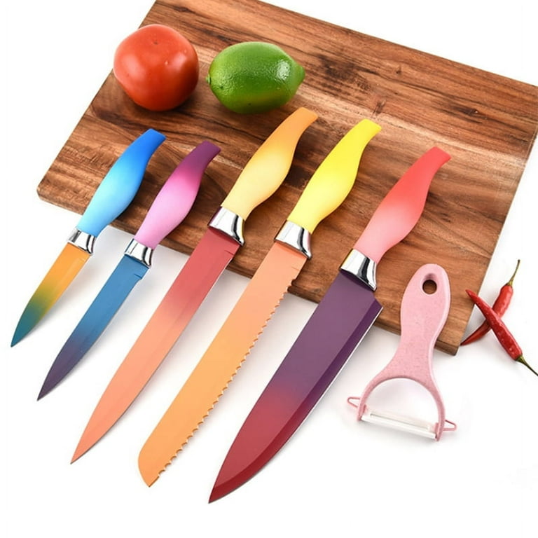 Paisley Pattern Kitchen German-Stainless-Steel Rainbow Knife Set Dishwasher- Safe Colorful-Knives with 6 Knife-Sheath - China Cookware Set and Cookware  price