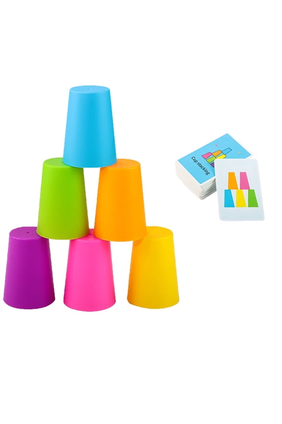 6-Piece Colorful Stacking Cups Game with 54 Challenge Cards - Educational Toy for Kids Parent-Child Interaction & Cognitive Training