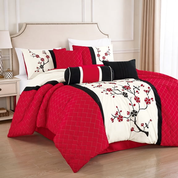 6-Piece Comforter Set, Floral Branch Print Quilted Bedding Set