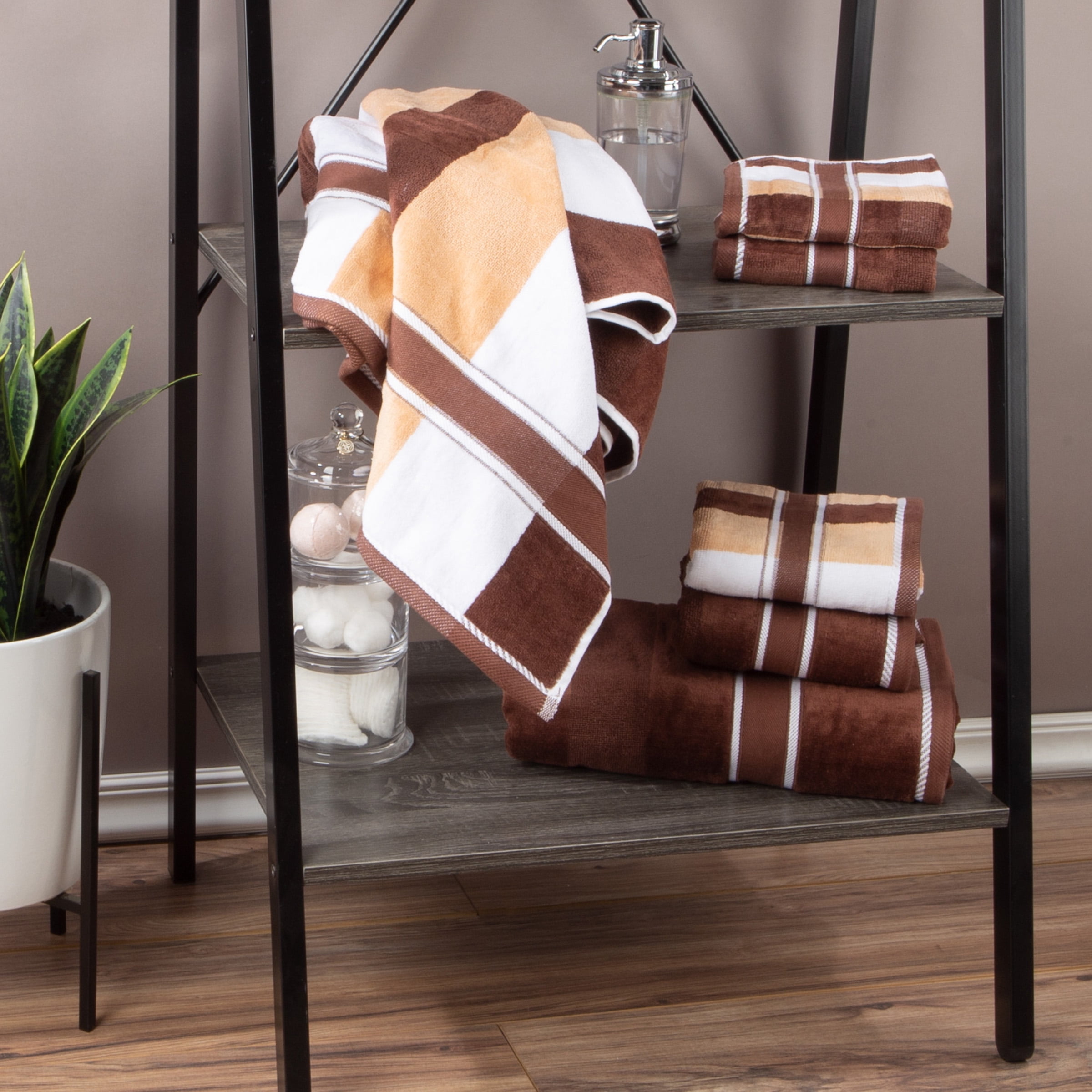 Somerset Home 6-Piece Cotton Towel Set - Solid and Striped Towels (Brown) - Walmart.com