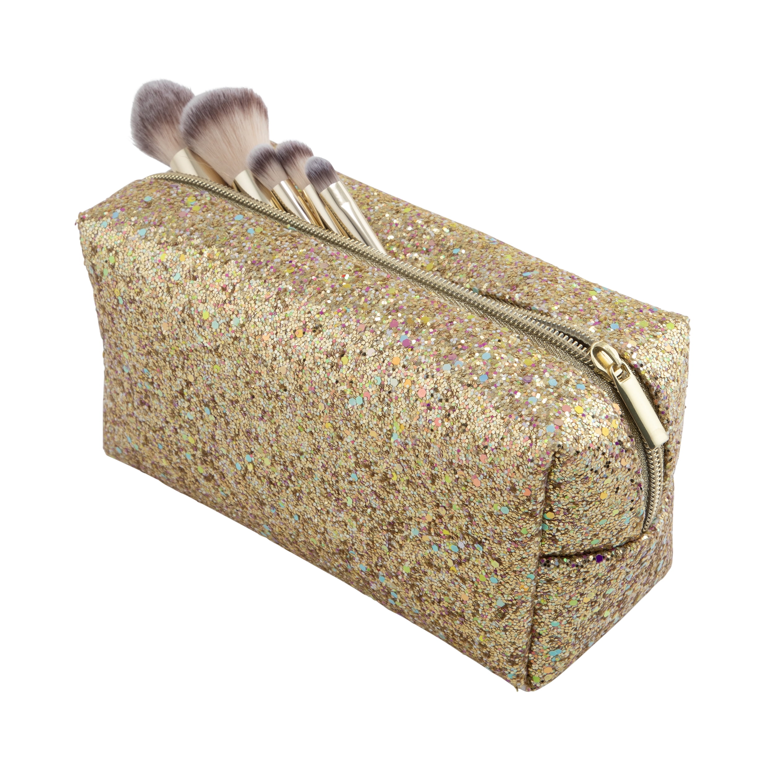 Sparkle and Shine Makeup Brush Set with Bag, Gold, 6 Pieces