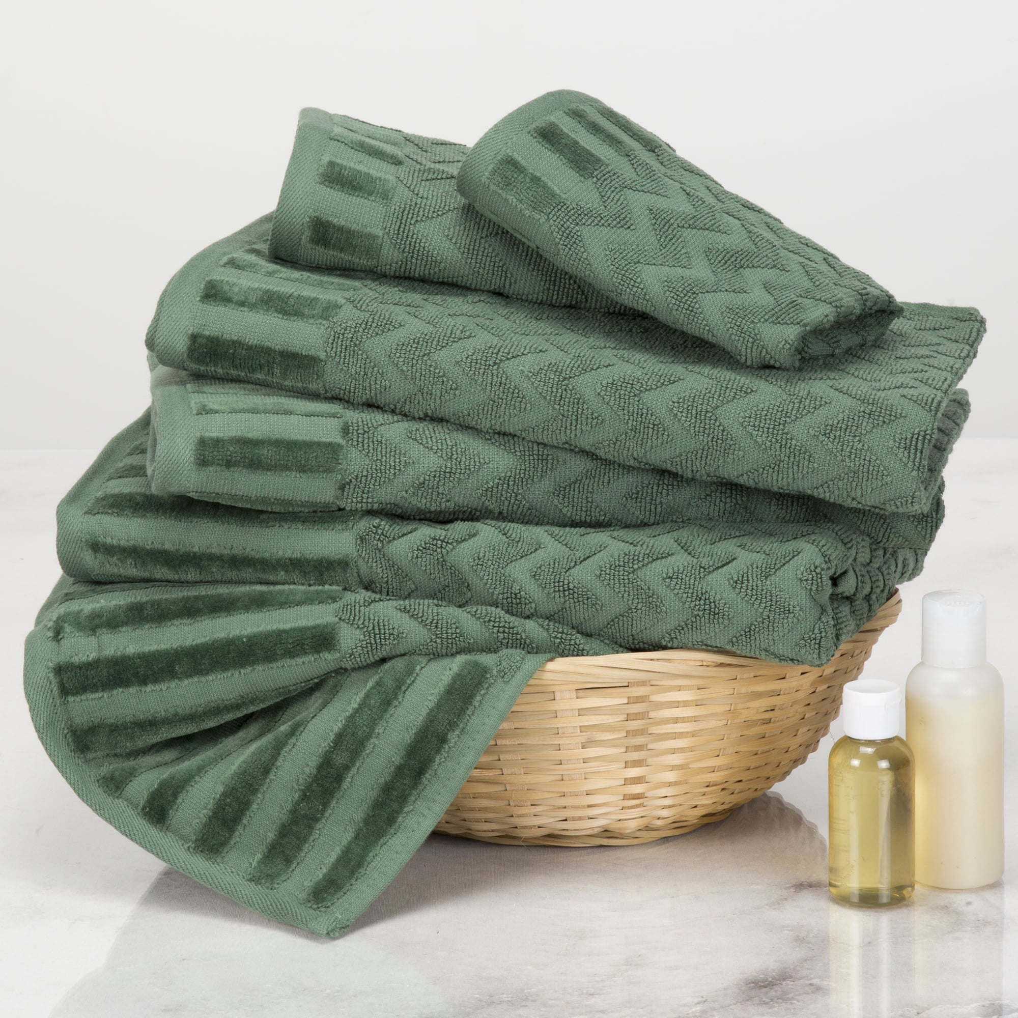 6-Piece Cotton Deluxe Plush Bath Towel Set ' Chevron Pattern Plush ...