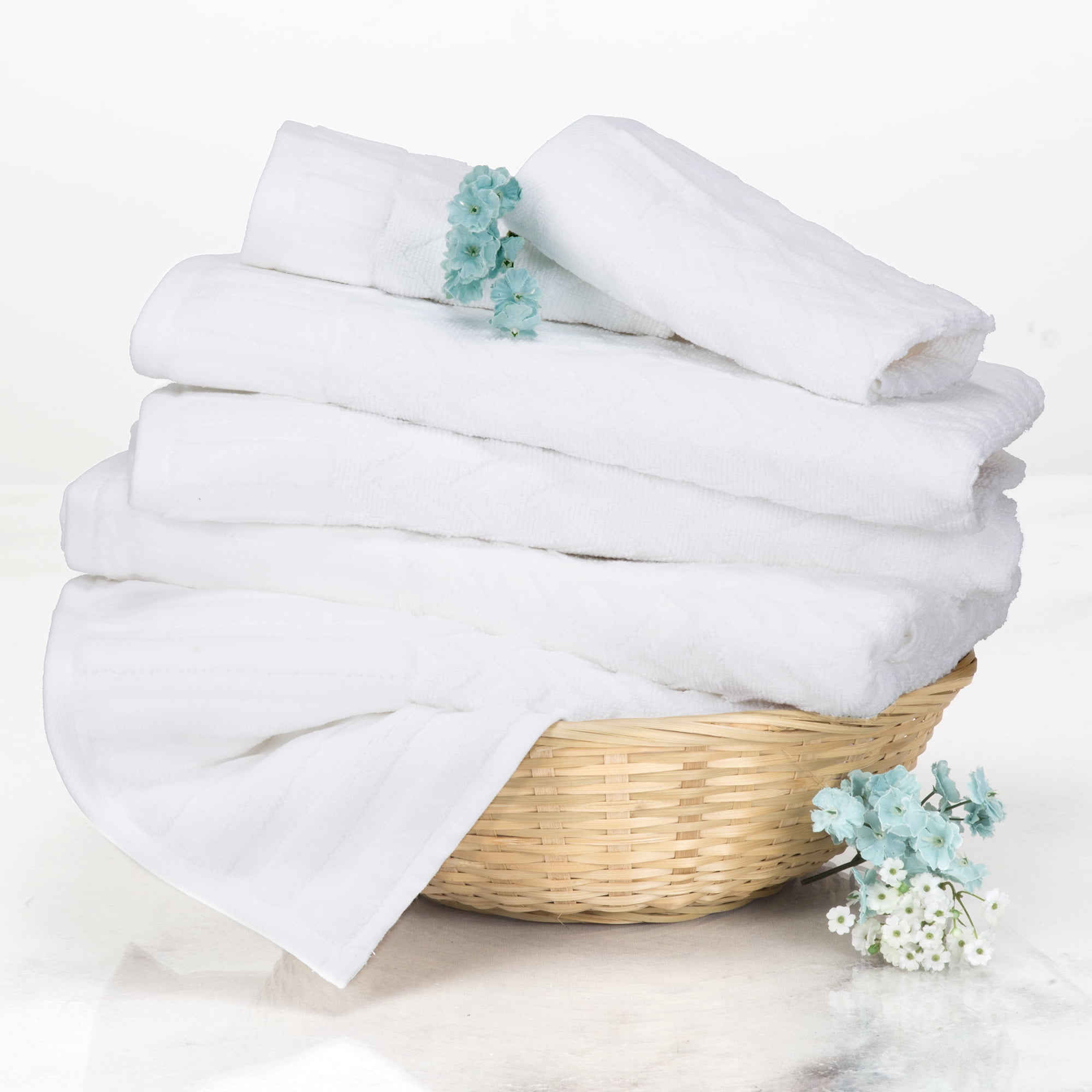 6-Piece Cotton Deluxe Plush Bath Towel Set ' Chevron Pattern Plush Sculpted Spa Luxury De