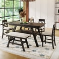 thumbnail image 1 of 6-Piece Counter Height Dining Table Set with Storage Shelf, Wood Kitchen Table Set with Upholstered Bench and 4 Chairs, Rustic Style Dining and Kitchen Table Sets for 6, Espresso+Beige Cushion, 1 of 7