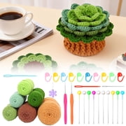 6 Piece Crochet Kit for Beginners Cute Potted Plant Cup Mats Crochet Kit with Step by Step Video Tutorials Yarns for Adult DIY Crafts